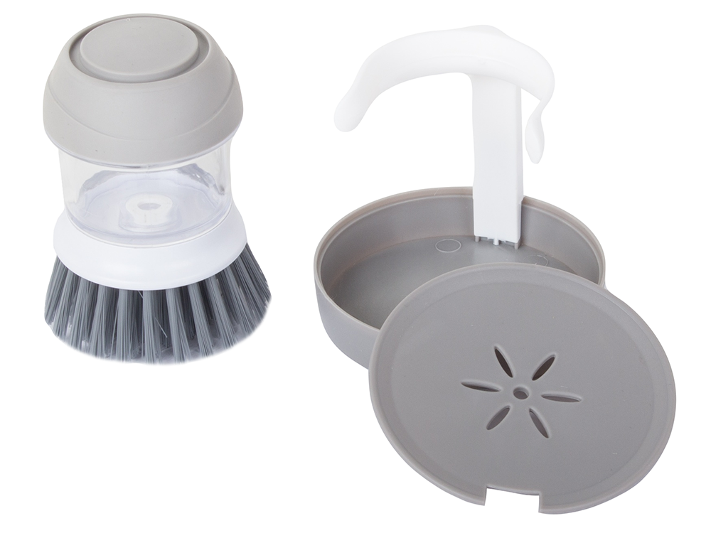 Dishwashing Brush with Liquid Dispenser and Stand, Grey