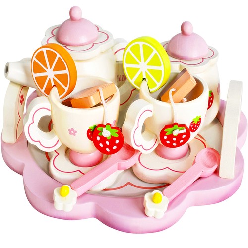 Bērnu Spēļu Tējas Servīze Koka Rotaļu Trauku Komplekts, 16 gb. | Kids Toy Tea Set Wooden Tableware Kit