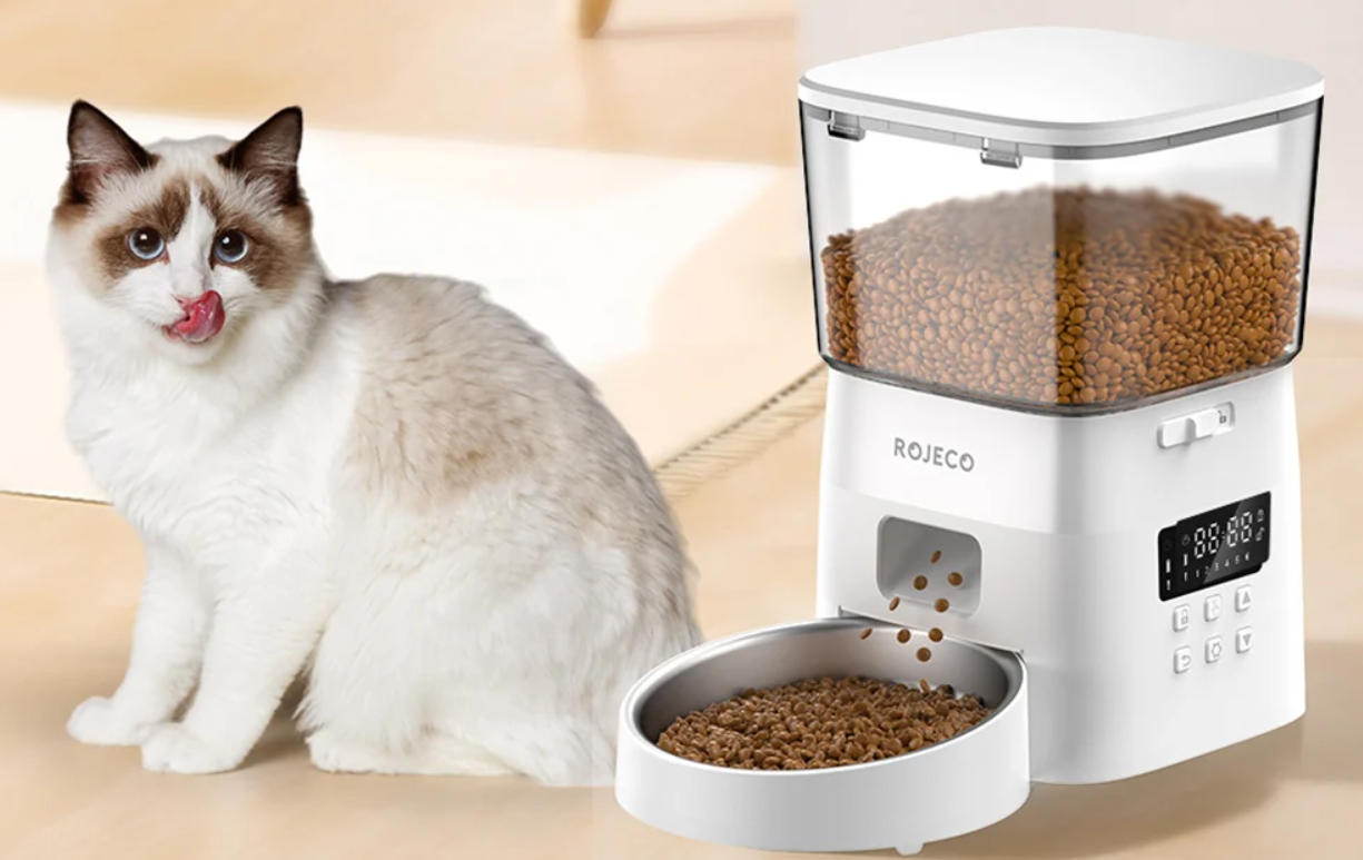 Rojeco 2L Automatic Pet Feeder Button Version, White