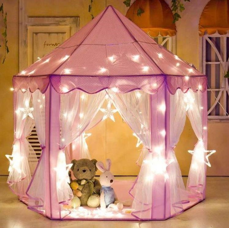 Bērnu Spēļu Telts-Pils Māja Paviljons 140 cm, Rozā | Play Tent House Lodge for Children