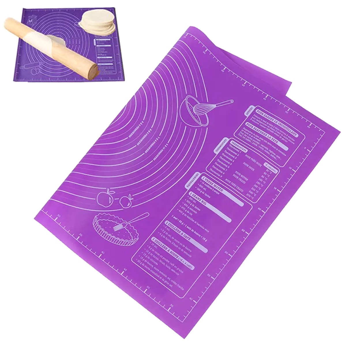 Non-slip Silicone Pastry Baking Dough Rolling Mat, 60x45cm, Violet