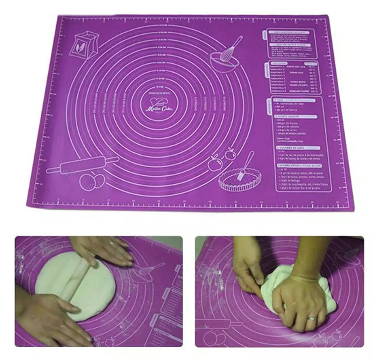 Non-slip Silicone Pastry Baking Dough Rolling Mat, 60x45cm, Violet