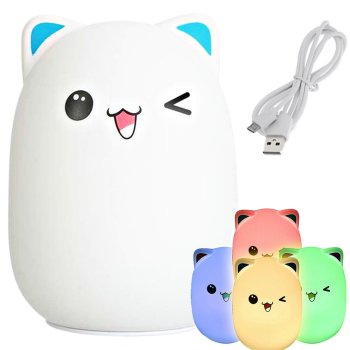 Bērnu Silikona Nakts LED RGB Gaismas Lampa, Kaķis | Kid's Silicone Night Light Lamp