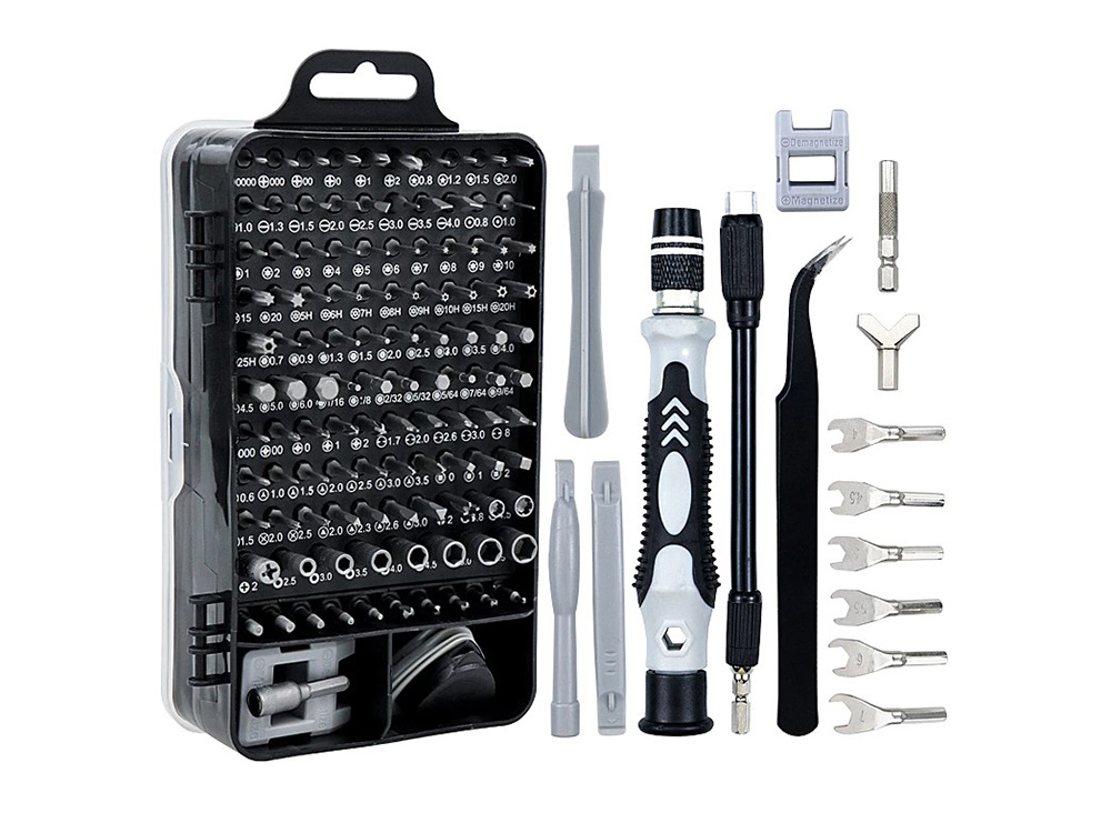 Instrumentu skrūvgriežu komplekts telefonu, planšetdatoru, pulksteņu utt. remontam, 115 gab. | Screwdriver Set for... (0)