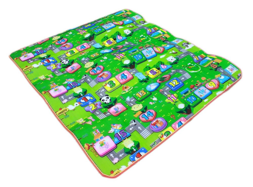 Attīstošs bērnu spēļu rotaļu paklājs 197 x 176 cm, divpusīgs | Children's Educational Double-sided Room Play Mat (0)