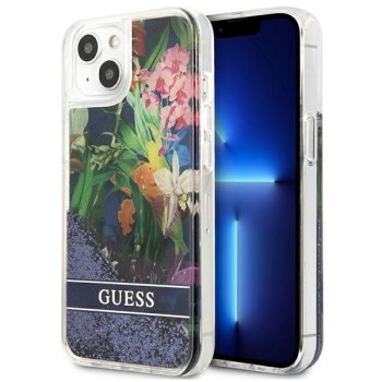 Apple iPhone 13 mini 5.4'' Guess Flower Liquid Glitter Case Cover (GUHCP13SLFLSB), Blue | Telefona Maciņš Vāks...