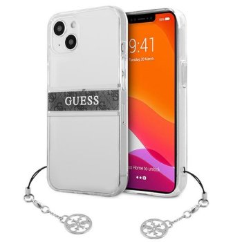 Apple iPhone 13 mini 5.4'' Guess 4G Gray Strap Gold Charm Case Cover (GUHCP13SKB4GGR), Transparent | Telefona Maciņš...