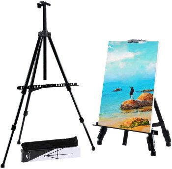 Molberts Mākslinieku Statīvs Zīmēšanai Gleznošanai un Izstādei ar Somu, Melns | Art Easel Stand for Painting and Display