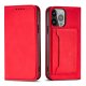Apple iPhone 13 Pro Max 6.7\'\' Magnet Card Pouch Wallet Book Case Cover, Red | Telefona Vāciņš Maciņš Apvalks...