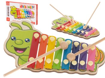 Koka ksilofons, attīstošs muzikālais instruments bērniem "Kāpurs" | Xylophone Educational Wooden Cymbals