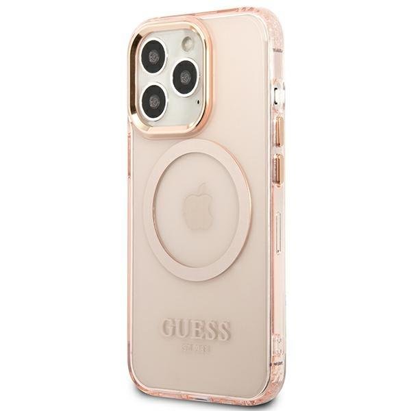 Apple iPhone 13 Pro Max 6.7'' Guess Gold Outline Translucent MagSafe Case Cover, Pink | Telefona Maciņš Vāks Apvalks... (0)