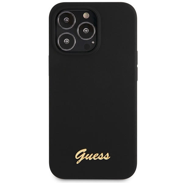 Apple iPhone 13 Pro Max 6.7'' Guess Silicone Script Gold Logo Case Cover (GUHCP13XLSLMGBK), Black | Telefona Maciņš... (1)