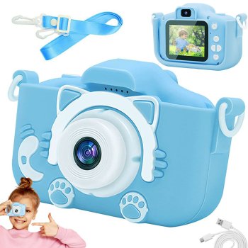 Bērnu Mini Fotoaparāts Digitālā Kamera ar Spēlēm Kaķis, 1080P, Zils | Children HD Digital Camera