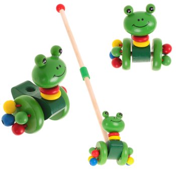 Izglītojoša Koka Stumjamā Rotaļlieta uz Kociņa, Varde | Educational Kids Toddler Wooden Push Toy on Stick