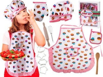 Virtuves Bērnu Komplekts Ēdienu Pagatavošanai Cepšanai + priekšauts un piederumi | Kitchen Kids Set