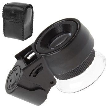 Juveliera kabatas lupa 45x ar 2 LED un UV gaismu, melna