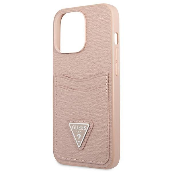 Apple iPhone 13 Pro 6.1" Guess Saffiano Triangle Logo Cardslot Case Cover, Pink | Telefona Maciņš Vāks Apvalks... (2)