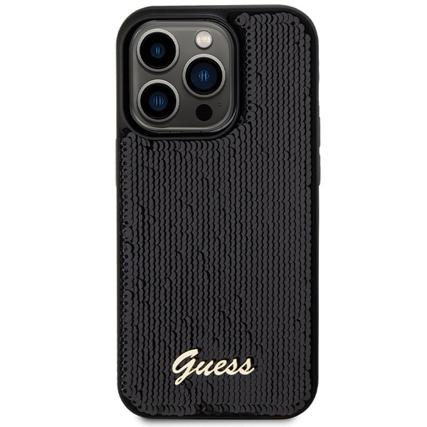 Guess Sequin Script metāla futrālis iPhone 13 Pro / - melns | Metal case for black (1)