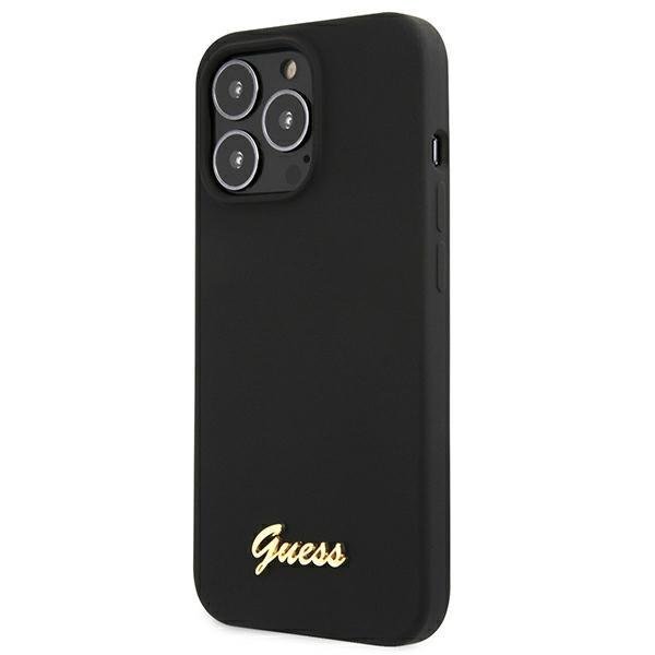 Guess Silicone Script Gold Logo vāciņš iPhone 13 / 13 Pro, melns (1)