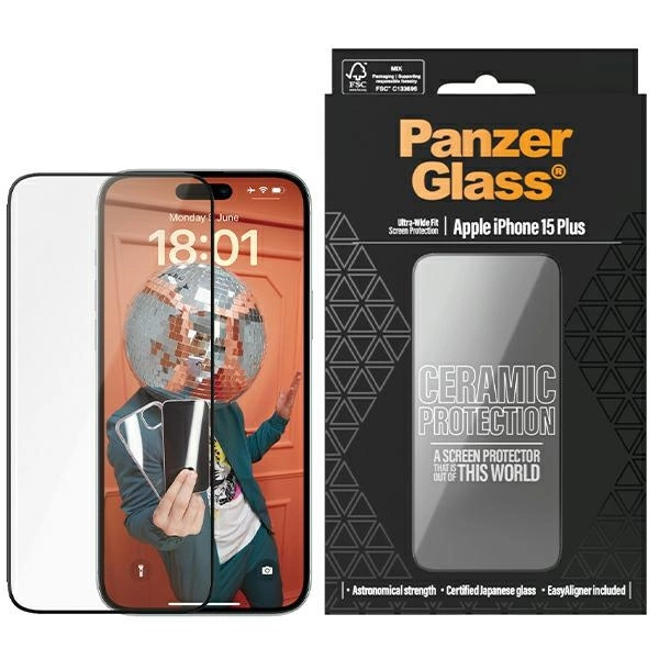PanzerGlass Ceramic Aizsargstikls ar keramikas aizsargstiklu iPhone 15 Plus pozicionieri | Protection glass for with...