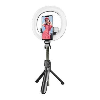Puluz Selfija Nūja Kāts Statīvs Tripods Bluetooth ar 16 cm LED Riņķa Lampu un Telefona Turētāju | Selfie Stick Tripod Telescopic Stand and Bluetooth Remote Control with LED ring