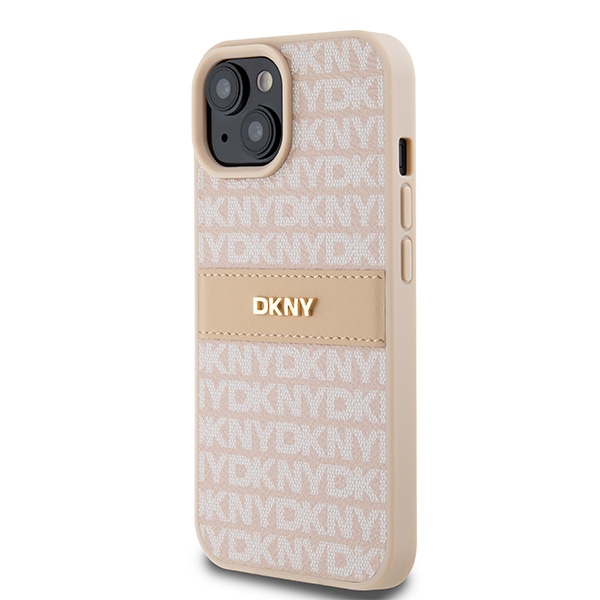 Apple iPhone 15 Plus 6.7'' DKNY Leather Mono Stripe Metal Logo Case Cover, Pink | Telefona Vāciņš Maciņš Maks... (0)