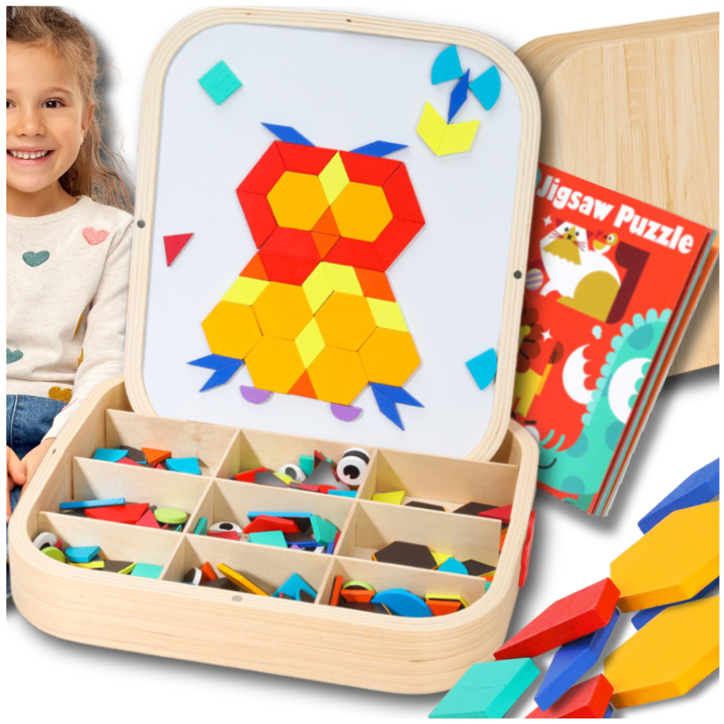 Montessori Magnētiskā Mozaīka Koka Kastītē Radošā Rotaļlieta Bērniem | Montessori Magnetic Mosaic