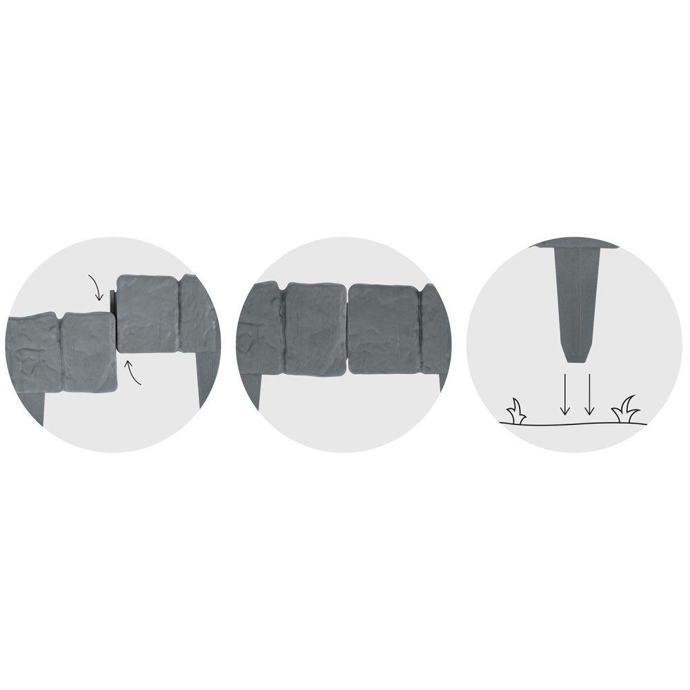 Dārza apmale Plonos PL-962 2,5 m komplekts 10 gab., pelēka (3)