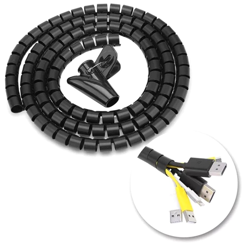 Elastīgs kabeļu organizators ar klipsi, 2 m, melns (0)