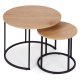 Kafijas galdiņu komplekts 2 gab. apaļi loft stila ModernHome, gaišs ozols