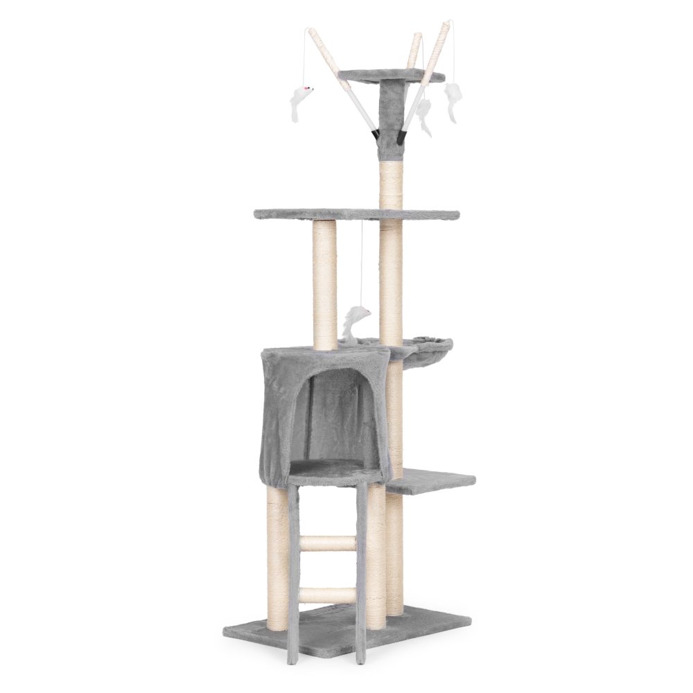 Kaķu skrāpējamais koks Petsi ar mājiņu un guļvietu 134 cm, pelēks (3)