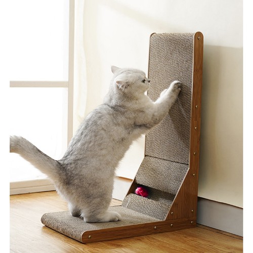 Stūra skrāpis ar rotaļlietu kaķiem, vertikāls kartona kaķu nagu asināmais Purlov | Cat Corner Scratcher with Toy (8)