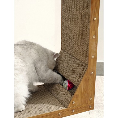 Stūra skrāpis ar rotaļlietu kaķiem, vertikāls kartona kaķu nagu asināmais Purlov | Cat Corner Scratcher with Toy (9)