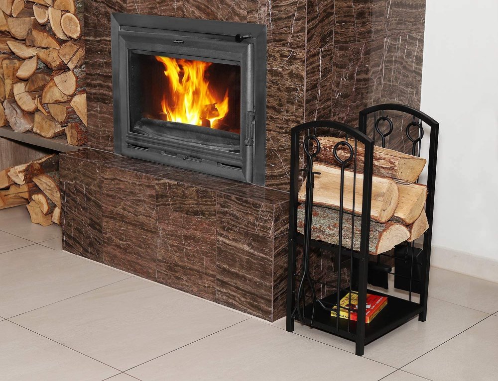 Metāla Malkas Brikešu Turētājs + Kamīna Krāšņu Piederumu Rīku Aksesuāru Komplekts 5 gab. | Metal Fireplace... (5)