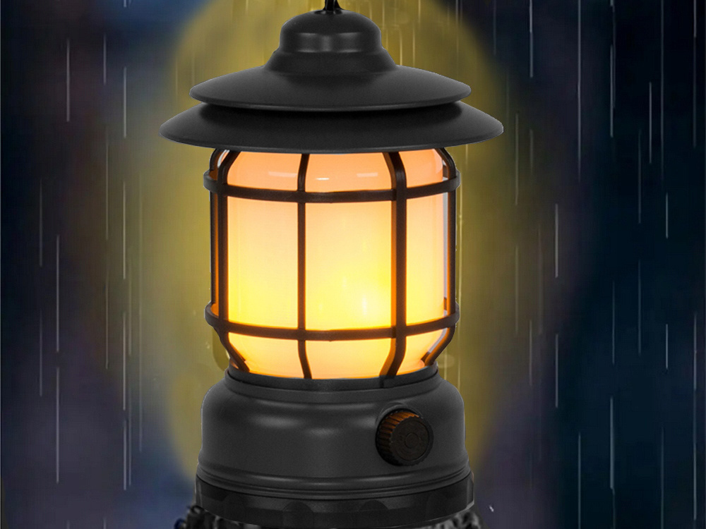 LED kempinga lampa, lukturis ar akumulatoru, USB, āra, ar āķi, Melns (0)