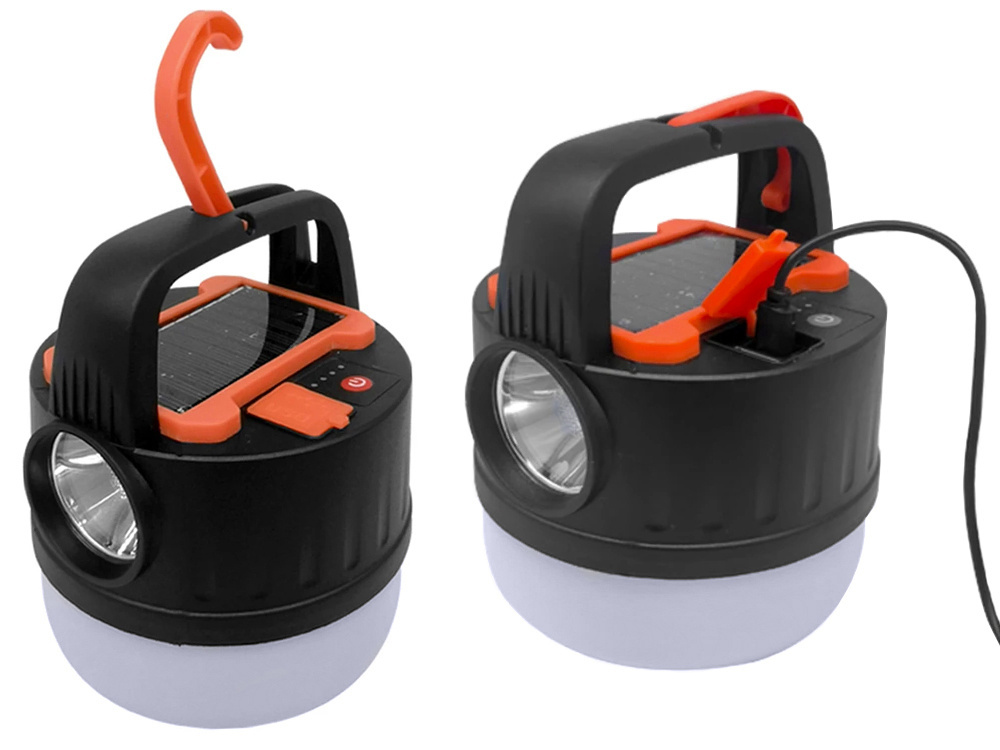 LED kempinga lampa ar akumulatoru, USB, saules paneli un tālvadību (1)