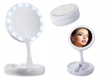 Saliekams Makeup Galda Spogulis ar LED Gaismu un Palielinājumu | Magnifying Table Makeup Mirror with LED Light Foldable