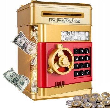 Automātiskā Monētu Banknošu Krājkase ar Kodu, Zelts | Children Piggy Bank Toy Box for Money with Fingerprint and Password