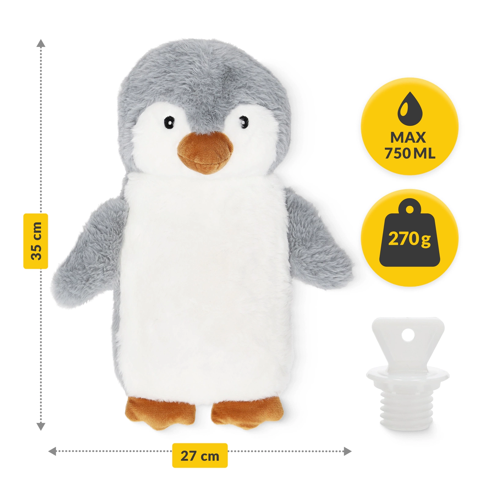 Plīša termofors bērniem 4FIZJO Pingvīns 0,75L, pelēks (0)