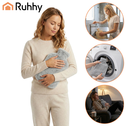 Gumijas termofors ar plīša apvalku 1,8L Ruhhy 27842, pelēks (2)