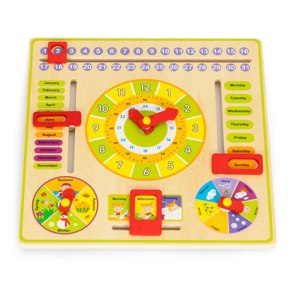 Koka izglītojošā tāfele ar kalendāru un pulksteni ECOTOYS (1)