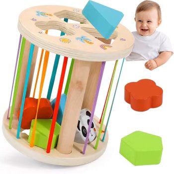 Montessori Koka Formu Šķirotājs Sensorais Kubs ar 6 Klucīšiem