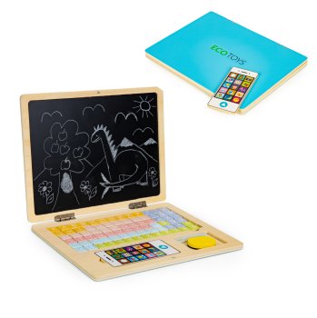 ECOTOYS izglītojošā magnētiskā tāfele klēpjdators ar burtiem un cipariem