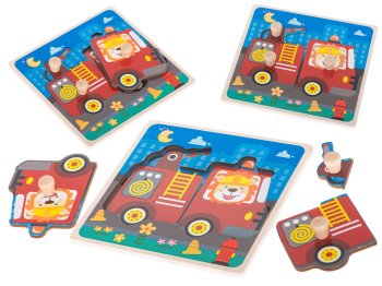 Koka Attīstošā Mozaīka Puzle, Ugunsdzēsēju Mašīna | Wooden Educational Jigsaw Puzzle, Fire Engine