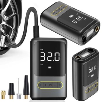 Akumulatora gaisa kompresors velosipēdam un auto ar lukturīti 10 bar LCD