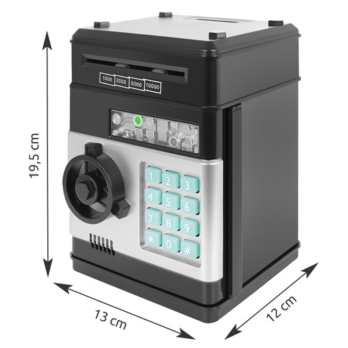 Automātiskā Monētu Banknošu Krājkase ar Kodu, Melns-Sudrabs | Children Piggy Bank Toy Box for Money with... (2)