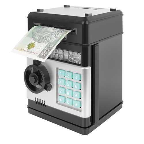 Automātiskā Monētu Banknošu Krājkase ar Kodu, Melns-Sudrabs | Children Piggy Bank Toy Box for Money with... (4)