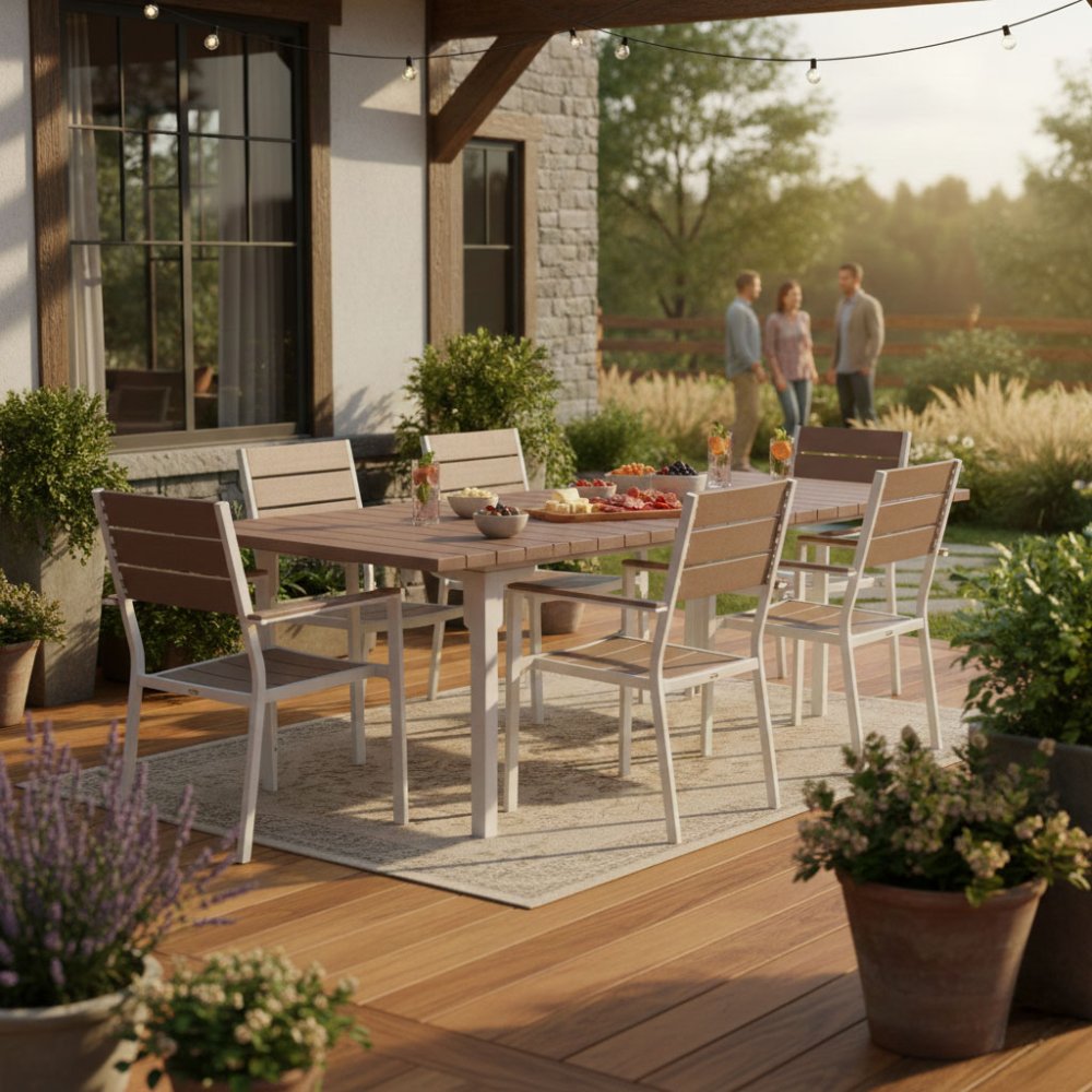 Izvelkams dārza galds 180-240 cm 12 personām tērauds HDPE MultiGarden, bēšs (0)