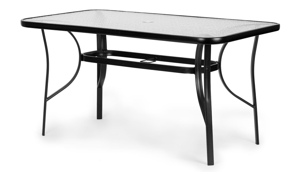 Dārza galds 160x90 cm MultiGarden ar rūdīta stikla virsmu un atveri saulessargam (1)