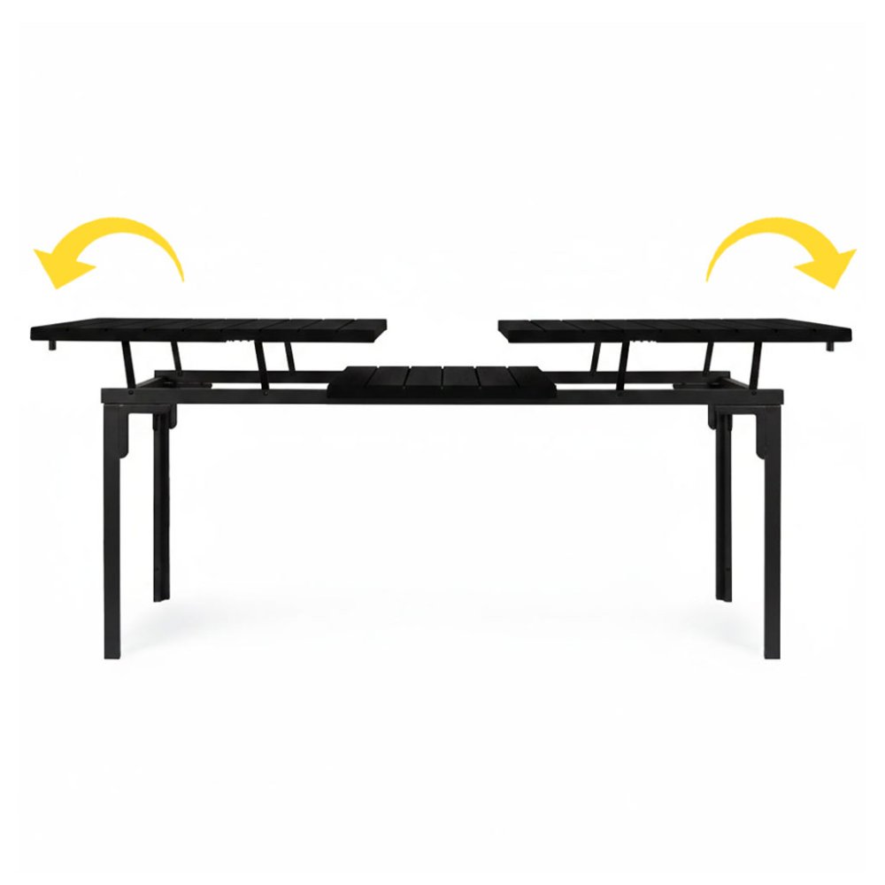 Izvelkamais dārza galds 180-240 cm līdz 12 personām tērauda HDPE MultiGarden, melns (3)